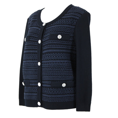 St John Collection NEW $750 Sz M Navy Blue Pearls Novelty Knit Poly Rayon Jacket