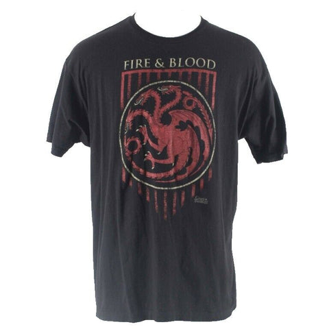 Game Of Thrones Sz 2XL Black Multi "Fire & Blood" 100% Cotton Tee Shirt