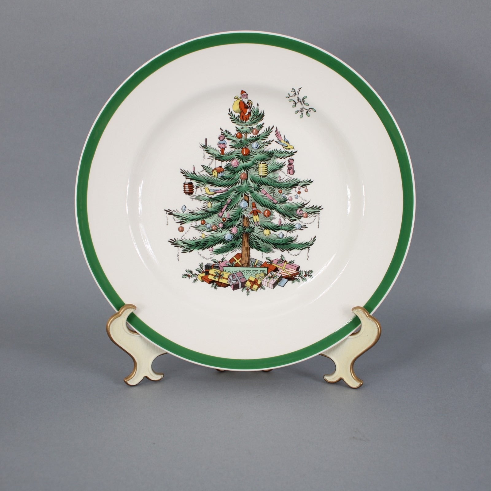 Spode 10" Plate White Green Multi Color Christmas Tree S3324 10" Plate