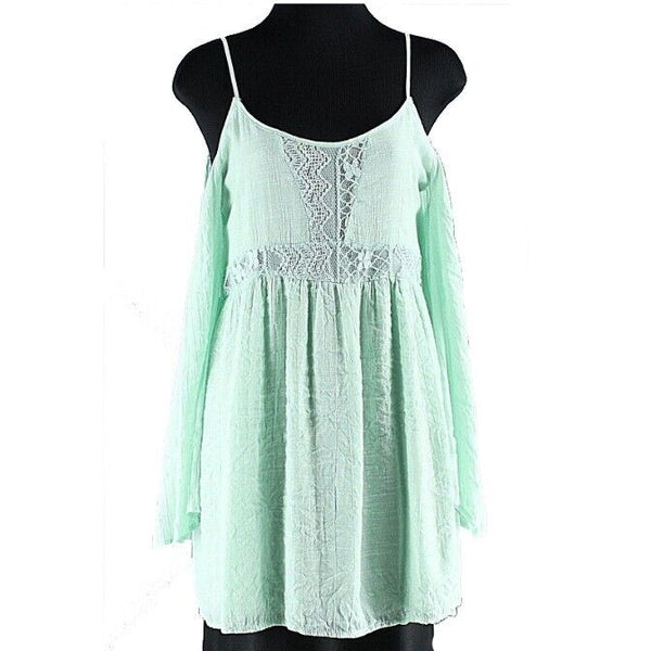 Stella Laguna Beach Sz S Mint Green Off Shoulder Lace Polyester Rayon Top