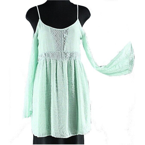 Stella Laguna Beach Sz S Mint Green Off Shoulder Lace Polyester Rayon Top