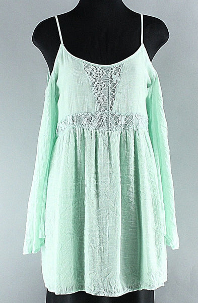 Stella Laguna Beach Sz S Mint Green Off Shoulder Lace Polyester Rayon Top