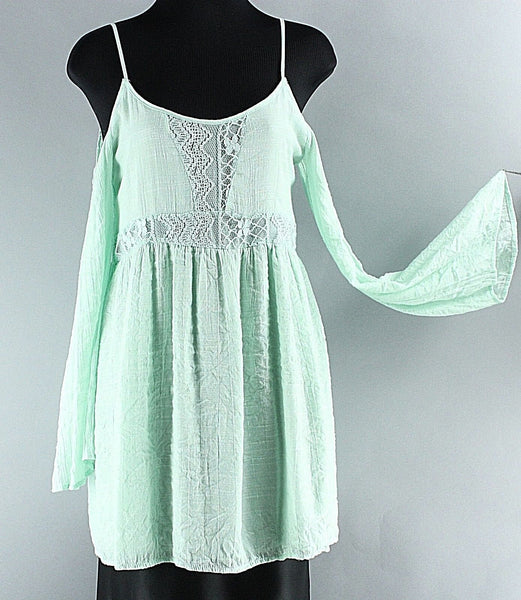 Stella Laguna Beach Sz S Mint Green Off Shoulder Lace Polyester Rayon Top