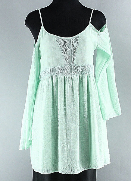 Stella Laguna Beach Sz S Mint Green Off Shoulder Lace Polyester Rayon Top