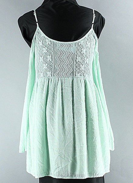 Stella Laguna Beach Sz S Mint Green Off Shoulder Lace Polyester Rayon Top