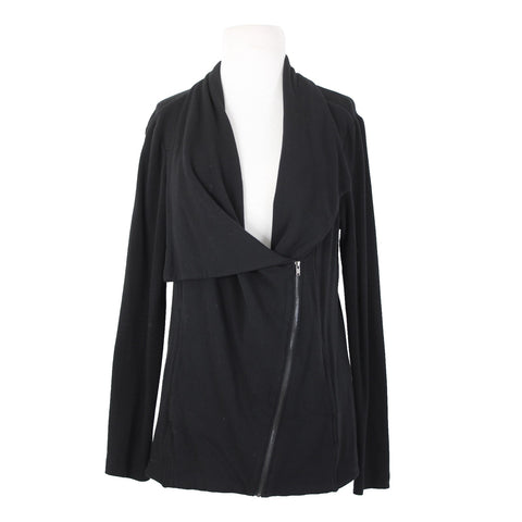 H By Bordeaux Sz  S? Black Zipper Pockets Draped Collar Polyester Casual Jacket