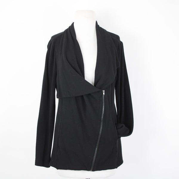 H By Bordeaux Sz  S? Black Zipper Pockets Draped Collar Polyester Casual Jacket