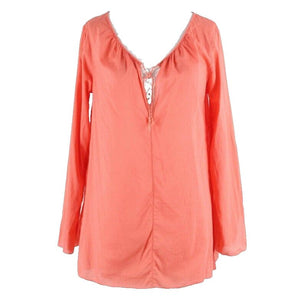 Eddie Bauer Sz XS Coral Tie Peasant Neckline Split Sides 100% Cotton Top