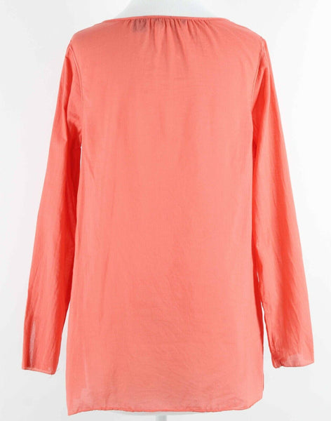Eddie Bauer Sz XS Coral Tie Peasant Neckline Split Sides 100% Cotton Top