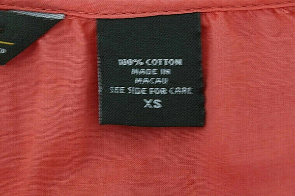 Eddie Bauer Sz XS Coral Tie Peasant Neckline Split Sides 100% Cotton Top
