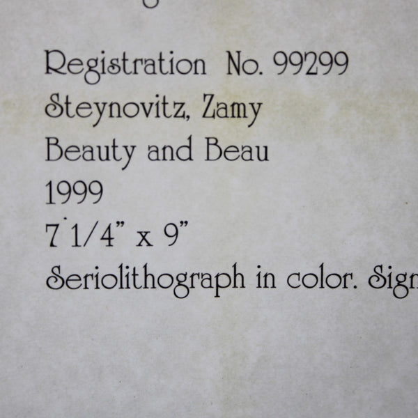 Zamy Steynovitz Beauty and Beau 1999 7.25" x 9" in 14" x 17" COA Framed Picture