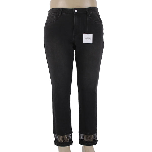 Joseph Ribkoff Jeans NEW Sz 16 x 29 Charcoal Black Mesh Embellished