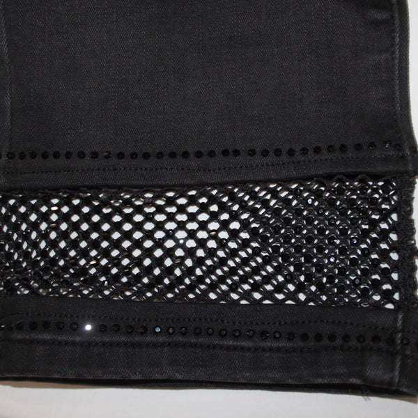 Joseph Ribkoff Jeans NEW Sz 16 x 29 Charcoal Black Mesh Embellished