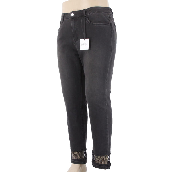 Joseph Ribkoff Jeans NEW Sz 16 x 29 Charcoal Black Mesh Embellished