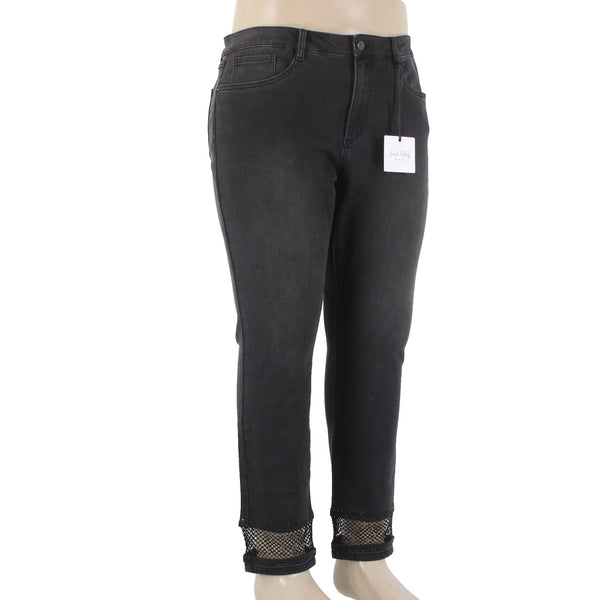 Joseph Ribkoff Jeans NEW Sz 16 x 29 Charcoal Black Mesh Embellished