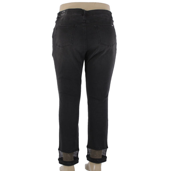 Joseph Ribkoff Jeans NEW Sz 16 x 29 Charcoal Black Mesh Embellished
