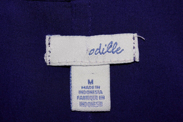 Odille M Purple Drawstring Slv Button Front Pocketed Rayon Tunic Top