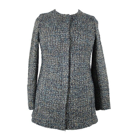 Talbots NEW $160 Sz 8 Navy Blue Tan Button Pockets Acrylic Cotton Unlined Jacket