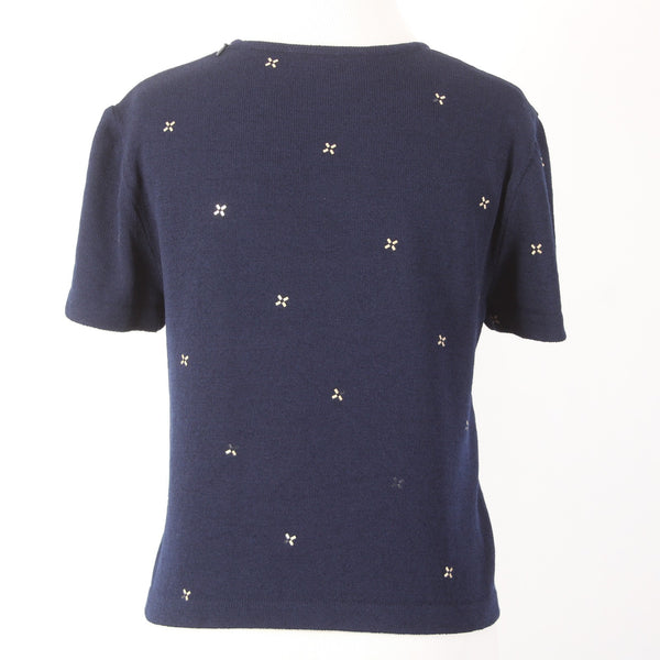 St John Top Sz M Navy Blue Gold Paillettes Santana Knit AS IS Top