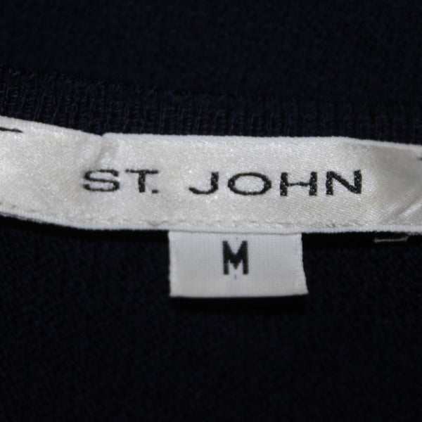 St John Top Sz M Navy Blue Gold Paillettes Santana Knit AS IS Top