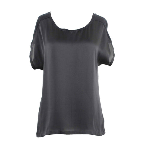Express Sz S Black Rayon Polyester Satin Drop Shoulder Knit Back Basic Top