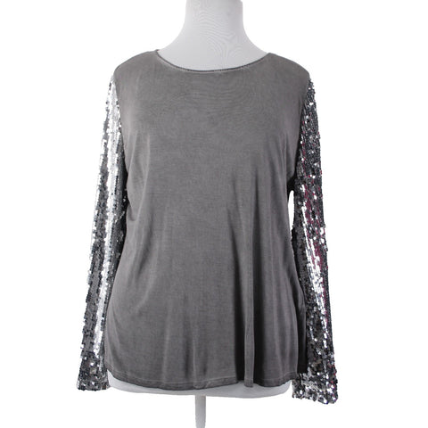 INC Top NEW $70 Glam Dc Sz XXL New Grey Knight Silver Sequin 100% Rayon Top
