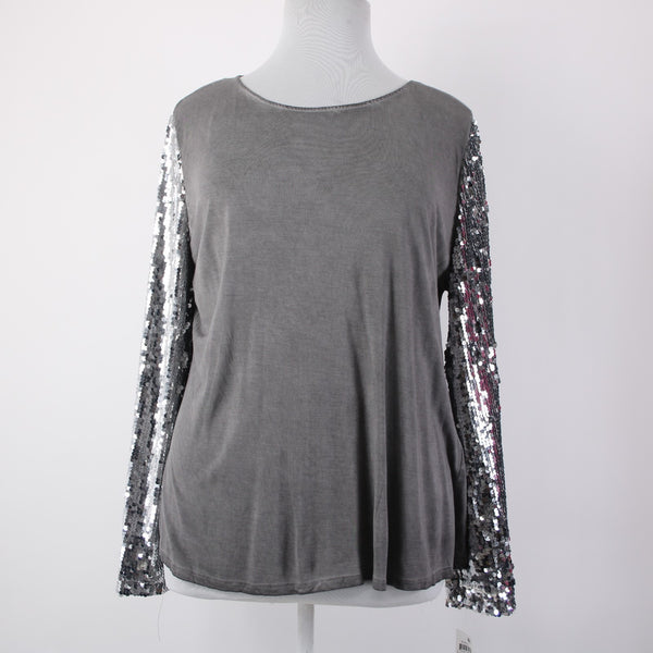 INC Top NEW $70 Glam Dc Sz XXL New Grey Knight Silver Sequin 100% Rayon Top