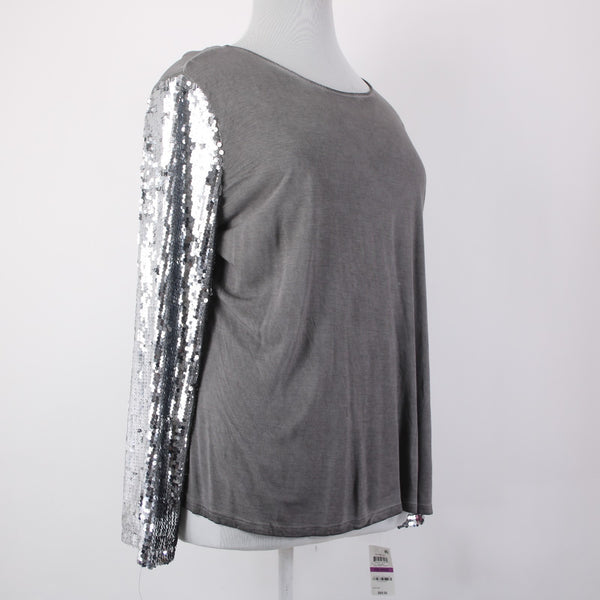INC Top NEW $70 Glam Dc Sz XXL New Grey Knight Silver Sequin 100% Rayon Top