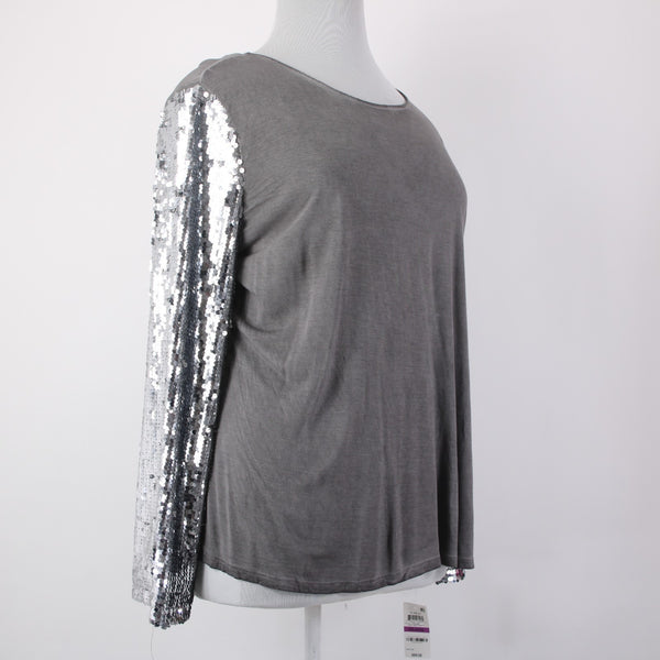INC Top NEW $70 Glam Dc Sz XXL New Grey Knight Silver Sequin 100% Rayon Top