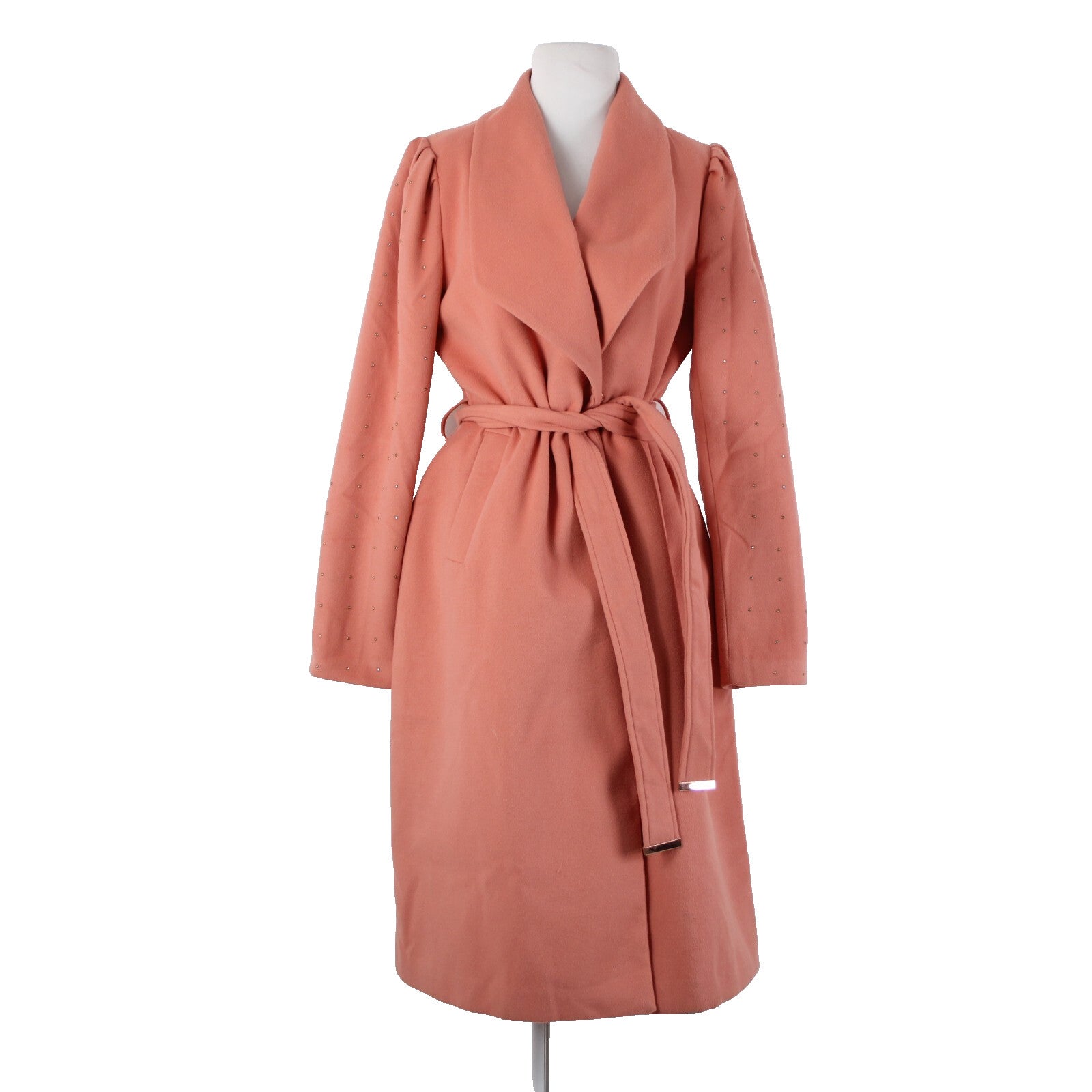 Venus Sz 8 Pink Rhinestone On Sleeves Belted Pockets Shell Fabric Polyester Coat