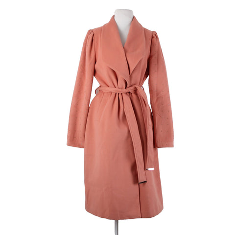 Venus Sz 8 Pink Rhinestone On Sleeves Belted Pockets Shell Fabric Polyester Coat