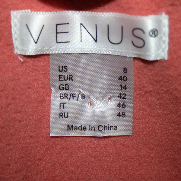 Venus Sz 8 Pink Rhinestone On Sleeves Belted Pockets Shell Fabric Polyester Coat