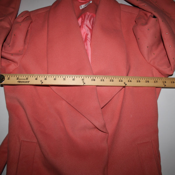Venus Sz 8 Pink Rhinestone On Sleeves Belted Pockets Shell Fabric Polyester Coat