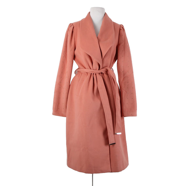 Venus Sz 8 Pink Rhinestone On Sleeves Belted Pockets Shell Fabric Polyester Coat