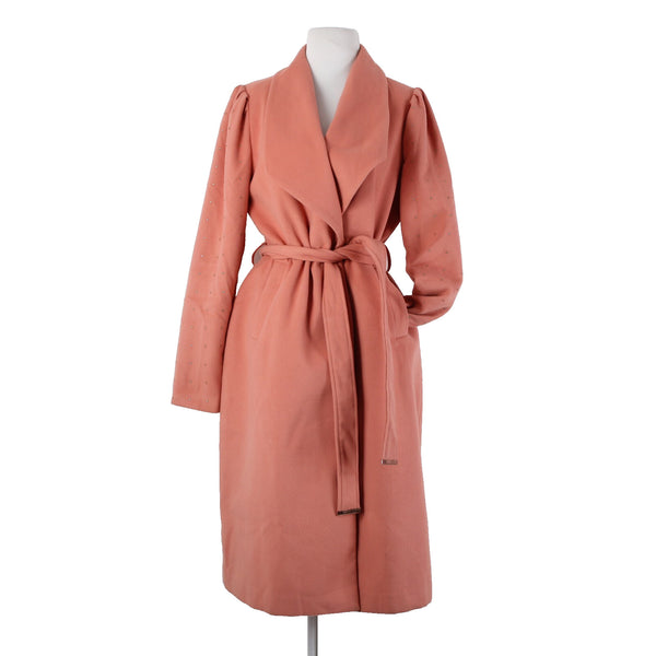 Venus Sz 8 Pink Rhinestone On Sleeves Belted Pockets Shell Fabric Polyester Coat