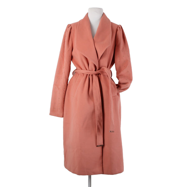 Venus Sz 8 Pink Rhinestone On Sleeves Belted Pockets Shell Fabric Polyester Coat