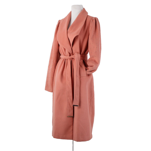 Venus Sz 8 Pink Rhinestone On Sleeves Belted Pockets Shell Fabric Polyester Coat