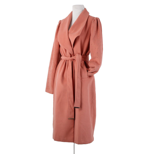 Venus Sz 8 Pink Rhinestone On Sleeves Belted Pockets Shell Fabric Polyester Coat