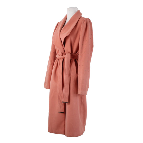 Venus Sz 8 Pink Rhinestone On Sleeves Belted Pockets Shell Fabric Polyester Coat