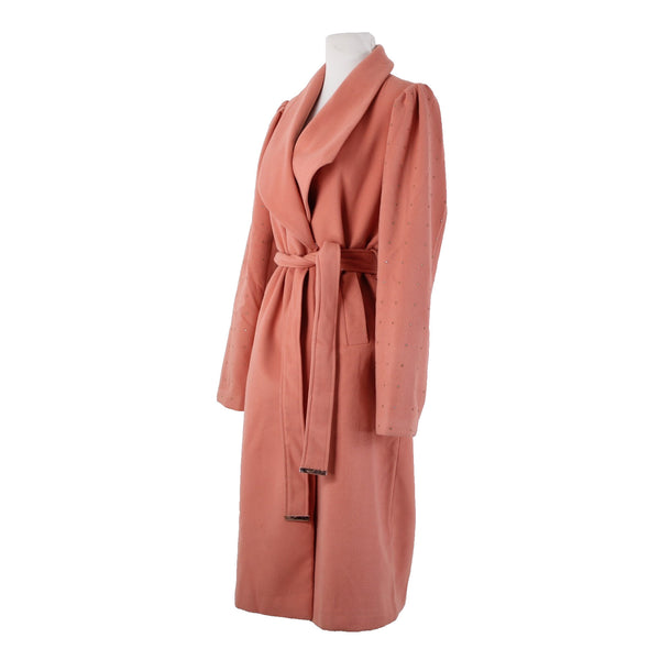 Venus Sz 8 Pink Rhinestone On Sleeves Belted Pockets Shell Fabric Polyester Coat