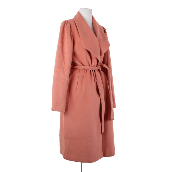 Venus Sz 8 Pink Rhinestone On Sleeves Belted Pockets Shell Fabric Polyester Coat