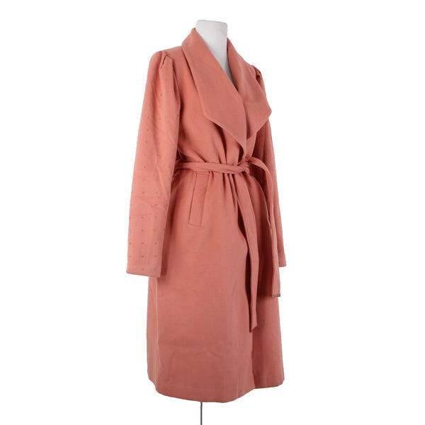 Venus Sz 8 Pink Rhinestone On Sleeves Belted Pockets Shell Fabric Polyester Coat