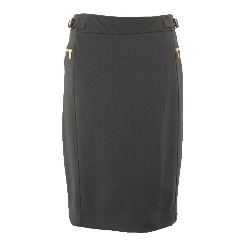 Carol Vee NEW 6 Black Gold Metal Detail Rayon Poly Spandex Straight Skirt