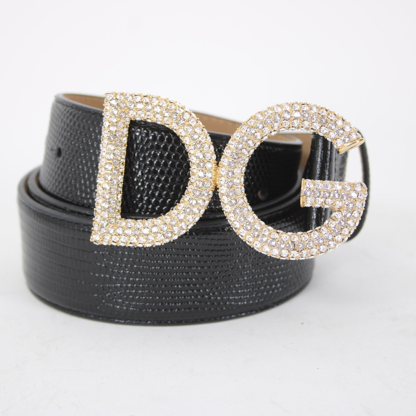 Dolce Gabbana BE1322 90 CM 36 Inch Rhinestone Encrusted Logo Buckle Lizard Belt