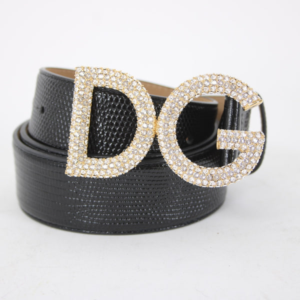 Dolce Gabbana BE1322 90 CM 36 Inch Rhinestone Encrusted Logo Buckle Lizard Belt