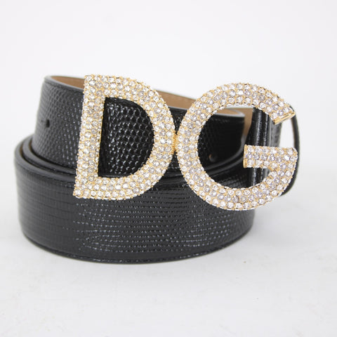 Dolce Gabbana BE1322 90 CM 36 Inch Rhinestone Encrusted Logo Buckle Lizard Belt