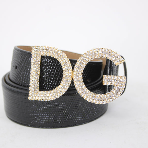 Dolce Gabbana BE1322 90 CM 36 Inch Rhinestone Encrusted Logo Buckle Lizard Belt