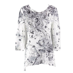 Style Co Sz S Gray Off White Rhinestone Back Gathered Peplum Knit Poly Top