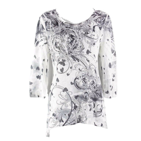 Style Co Sz S Gray Off White Rhinestone Back Gathered Peplum Knit Poly Top