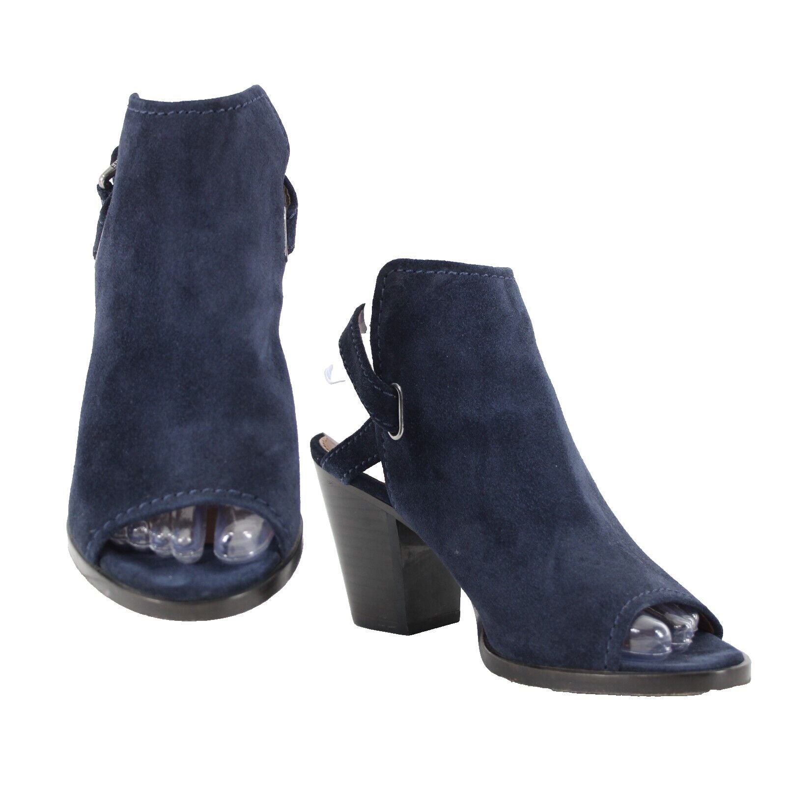 Frye Sz 7.5 M Navy Blue Open Toe Suede Upper Leather Inner 3" Wedge